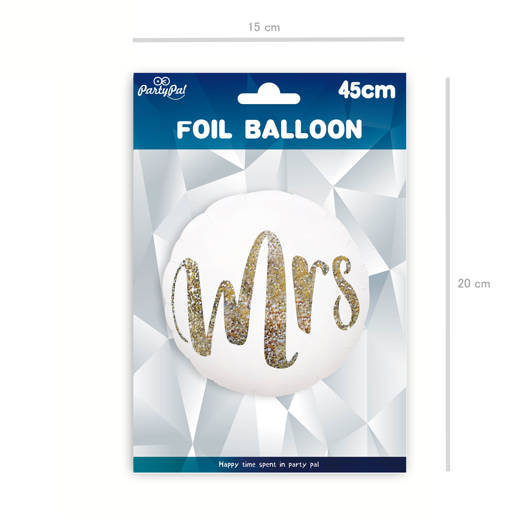 Balon foliowy biały z nadrukiem Mrs 18cali