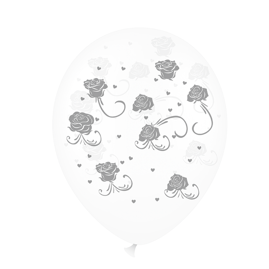 Balon biały w różyczki 12 cali 6 szt - Party Pal